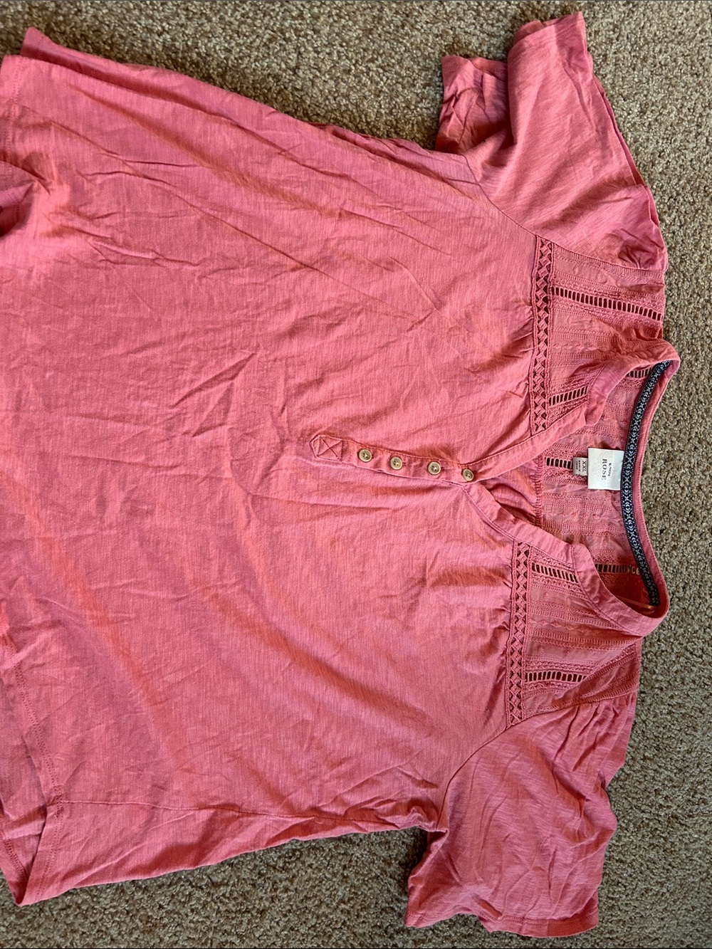 Knox Rose Coral Lace-Trim Split Neck Top
